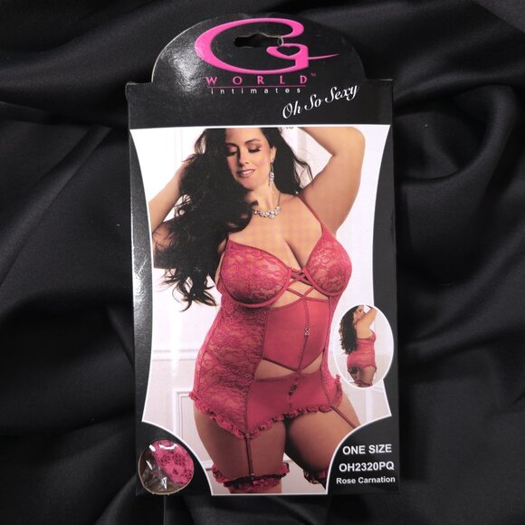 Garter Dress Lace 3pc Set Rose Carnation Lingerie G World Intimates One Size - Picture 3 of 8